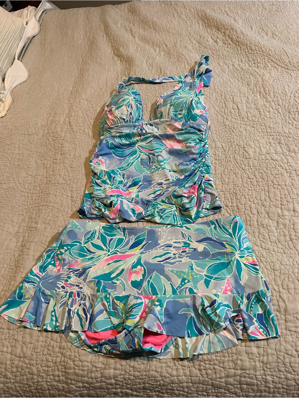 Lily Pulitzer Floral Blue Swimsuit with Skirt size 8
